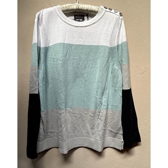 Babour Summer Tartan Womens Knitted Top Size 8 Colorblock Button Shoulder New
